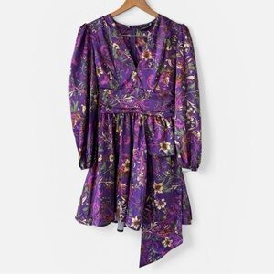 Vanessa Scott Purple Botanical Floral Mini Dress Size SMALL NWT